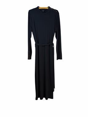Ann Taylor Black Mock Neck Midi Dress Womens 18 NWT Belted Work Event
